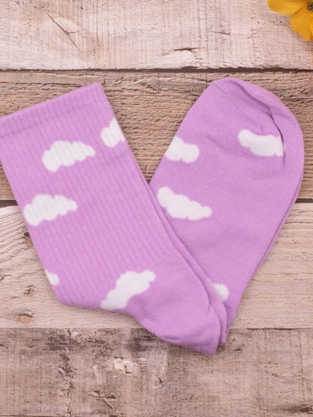 Dreamy Clouds Crew Socks White on PInk to Purple Orchid Shade Gift Packaged